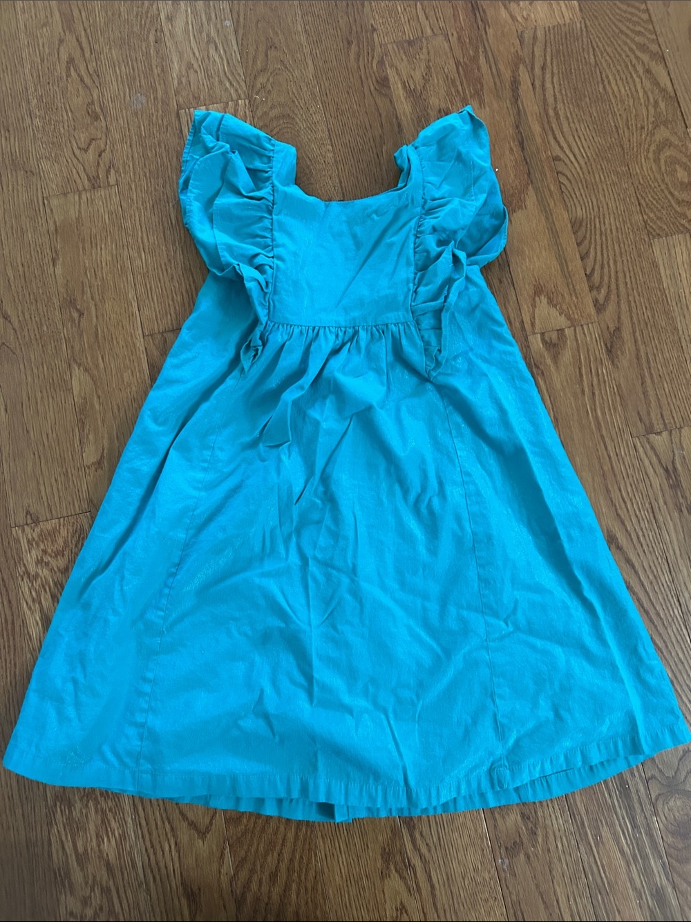 Girls Turquoise Flutter-Sleeve Casual Dress